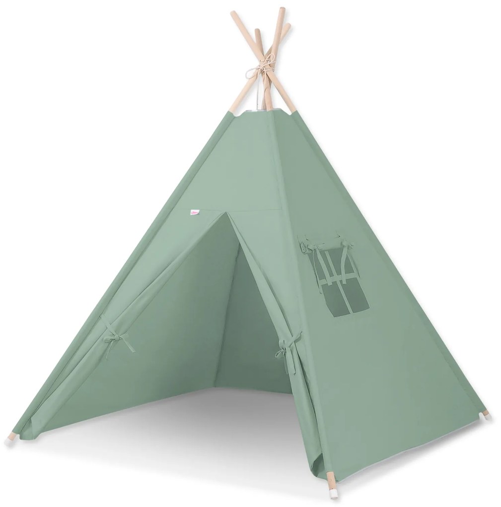 Bobono Stan Teepee pre deti + ozdobné perie - pastelovo zelená