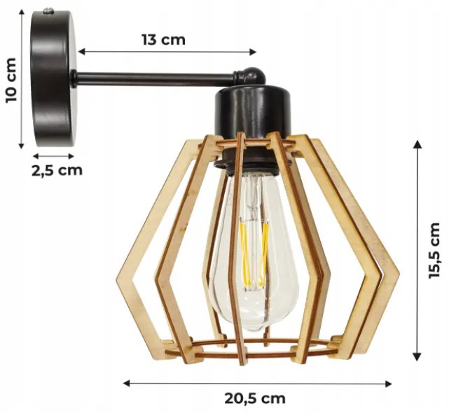 BERGE Nástenná lampa - kinkiet - E27 - DIAMANT - čierna