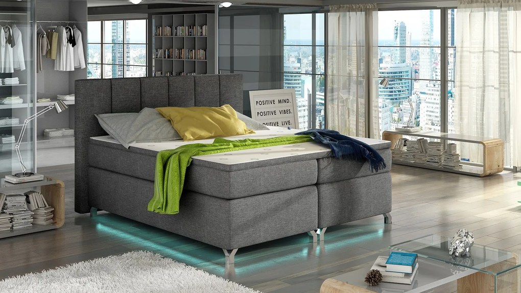 Luxusní box spring postel Basel + LED 180x200 Basel : Potah Režná látka Savana 05
