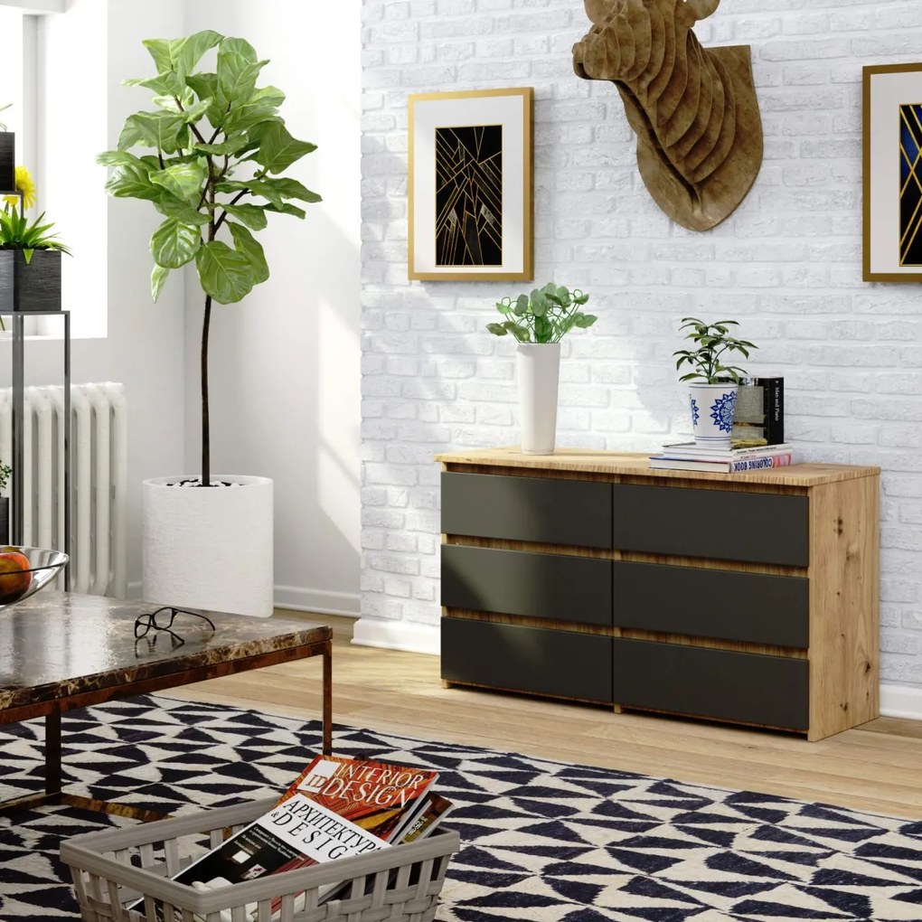 Komoda CL6 100 cm dub artisan/grafitovo sivá