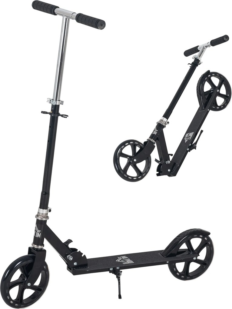 HOMCOM Skladací Scooter pre Deti 7-14 Rokom, Nastaviteľný Riadidlo v 4 Úrovniach s Brzdou 88x37x75-100 cm Čierny | Aosom