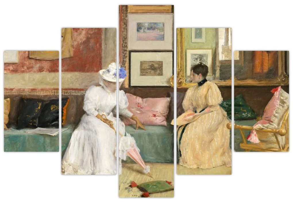 Obraz - William Merritt Chase, A Friendly Call, reprodukcia (150x105 cm)