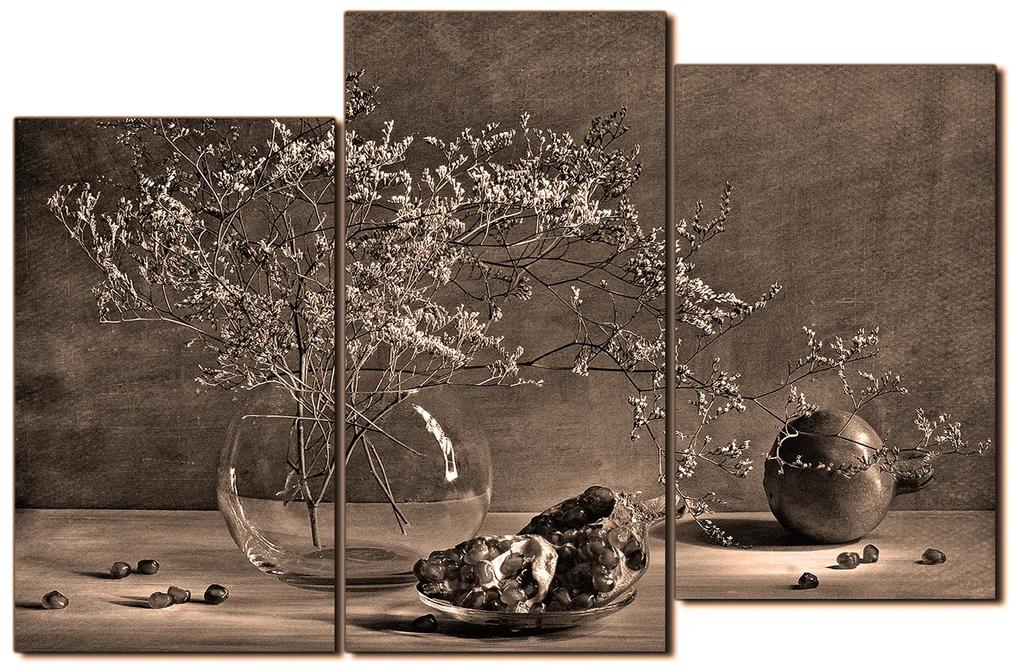 Obraz na plátne - Zátišie - vetva a granátové jablko 1274FD (120x80 cm)