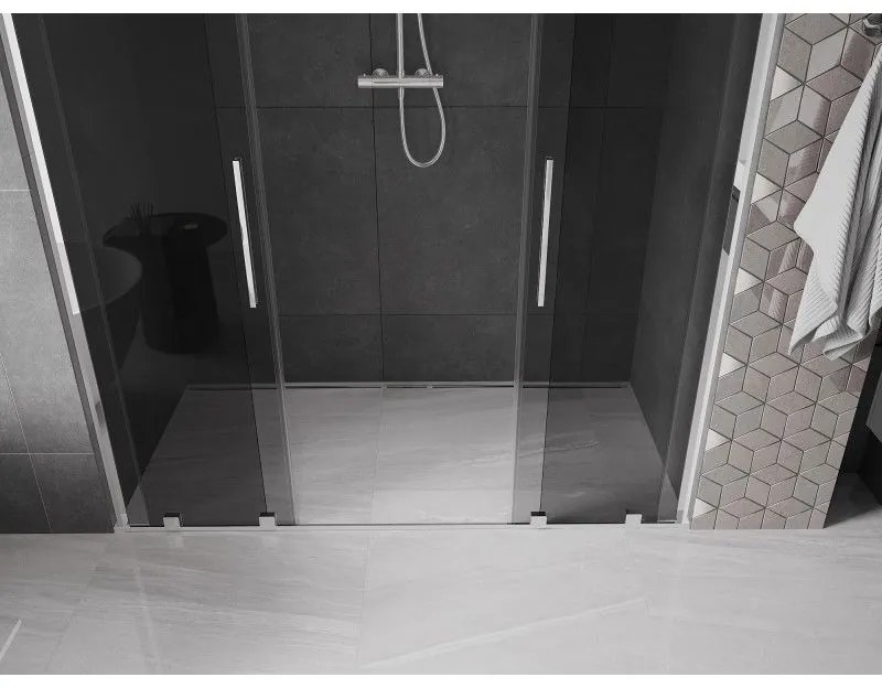 Mexen Velar L Duo, posuvné sprchové dvere do otvoru 200 cm, 8mm šedé sklo, chrómová, 871-200-003-42-01