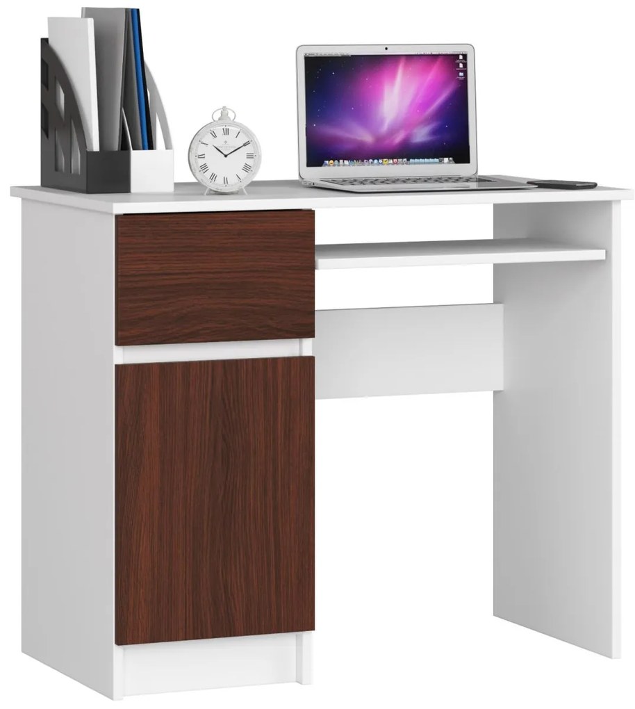 Písací stôl 90 cm Piksel biely/wenge ľavý