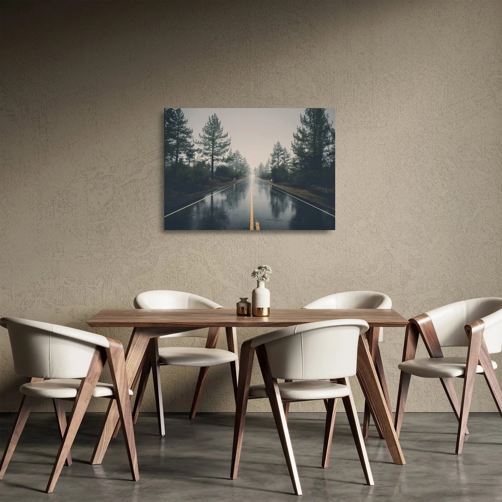 Sklenený obraz cesty v daždi (70x50 cm)