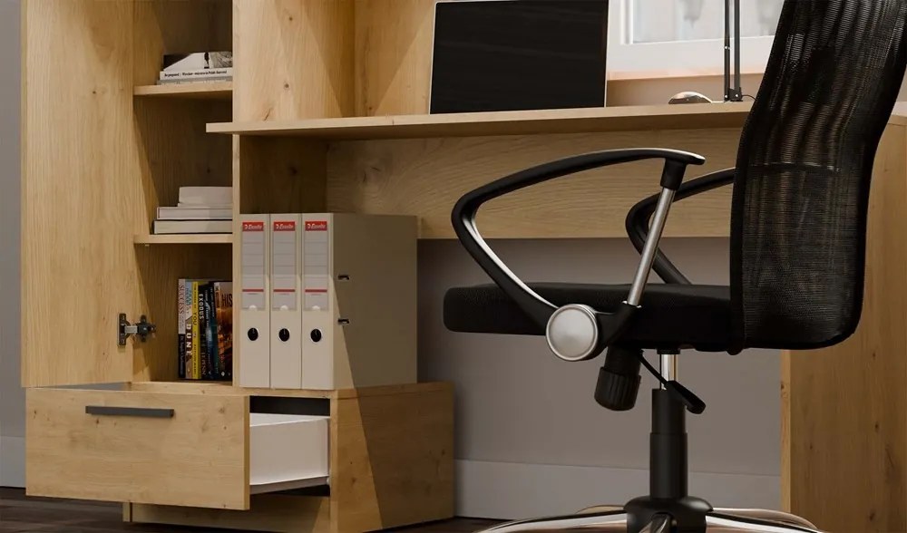 Psací stůl s vestavěnou skříní a policemi COSMO dub artisan