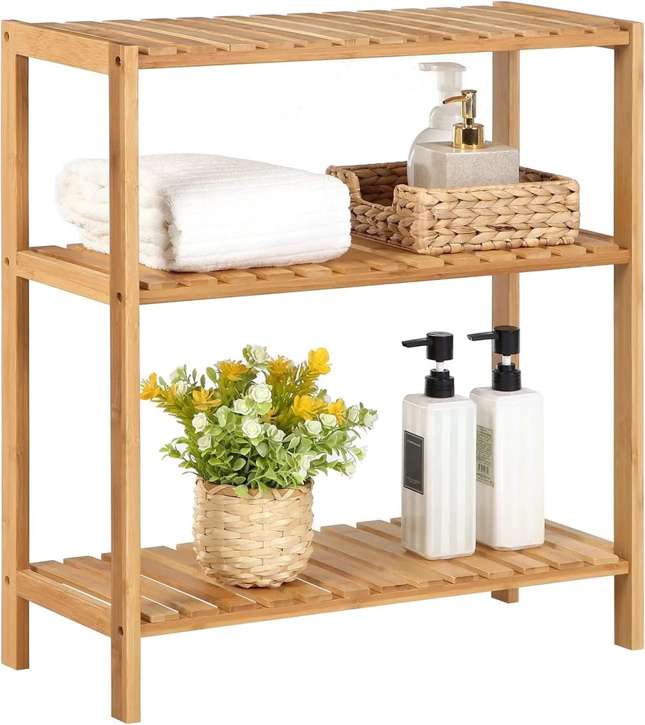 Bambusový regál s 3 úrovňami, prírodný