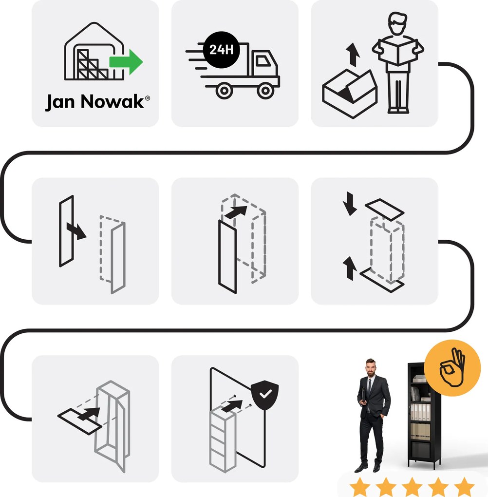 Čierna sklenená vitrína do obývačky z kovu na nožičkách LUIGI Modern 500 x 1800 x 350 mm