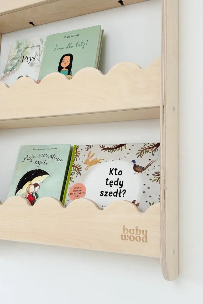 Detská nástenná polica malá – 3 úrovne úložného priestoru Prírodná