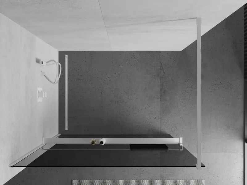 Mexen Kioto+, sprchová zástena Walk-In s poličkou a vešiakom 110 x 200 cm, 8mm šedé sklo, biely profil, 800-110-121-20-40
