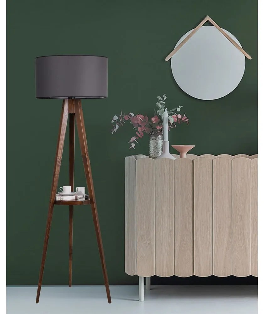 Čierno-hnedá stojacia lampa s textilným tienidlom (výška 176 cm) Sehbalı Tripod – Opviq lights