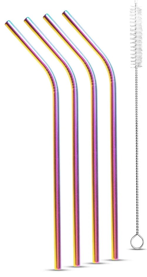 Sada slamiek z nehrdzavejúcej ocele - titánová dúha - 215 x 6 mm - 5 kusov