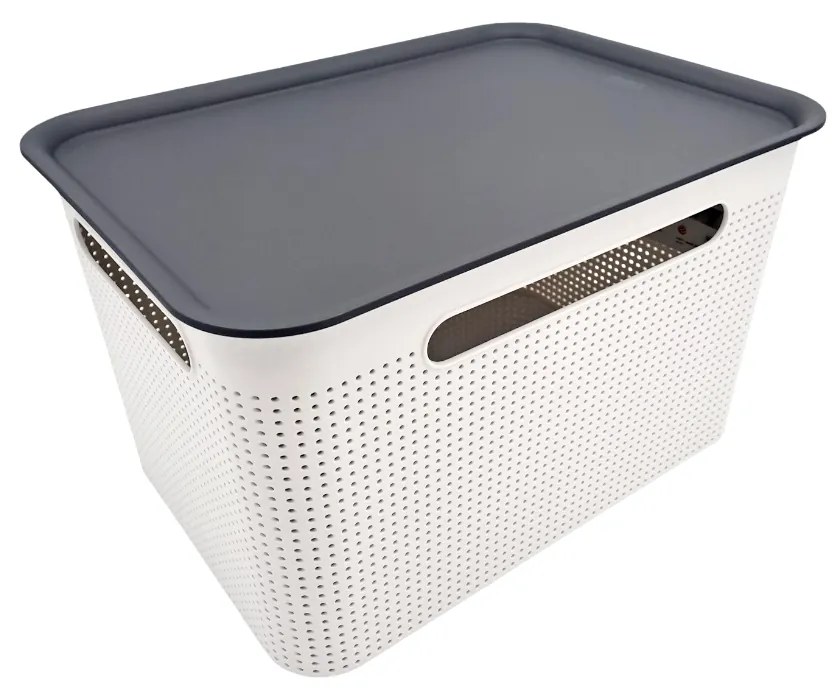 Úložný box s rúčkami BRISEN 16 l, 36 x 26,2 x 21 cm, biely S vekom / Bez veka: Bez veka