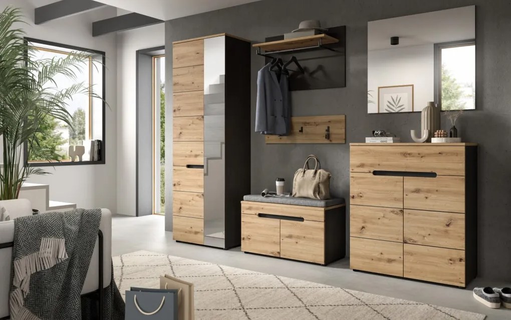 Dvojdielny šatníkový panel Cano, 80 cm, šedá/dub artisan