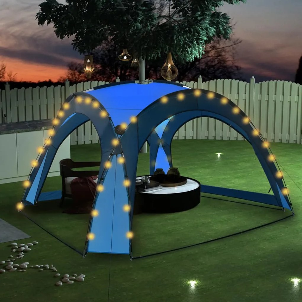 vidaXL Párty stan s LED a 4 bočnými stenami 3,6x3,6x2,3 m, modrý