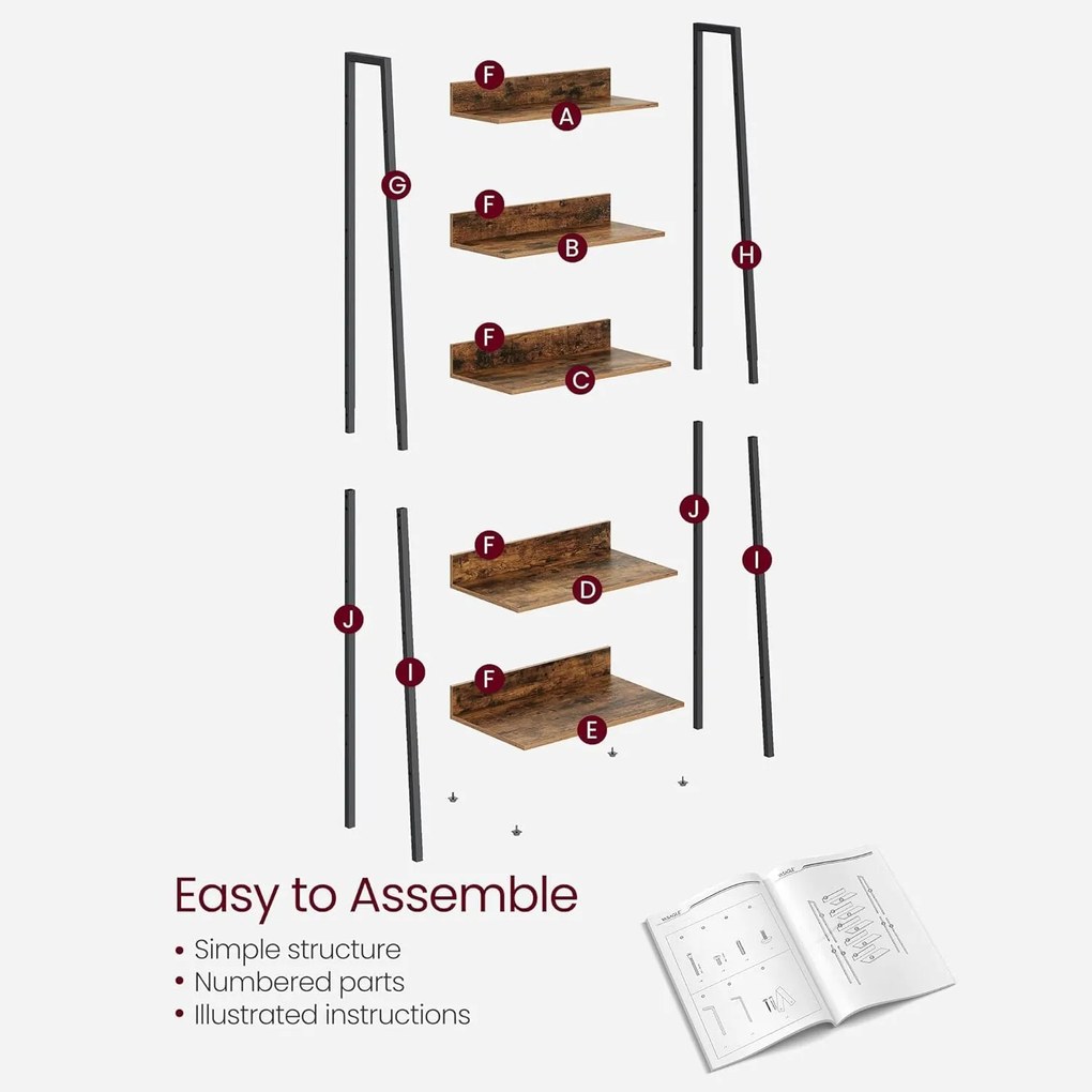 Rebríková polica, 5-úrovňový regál, rustikálny hnedý