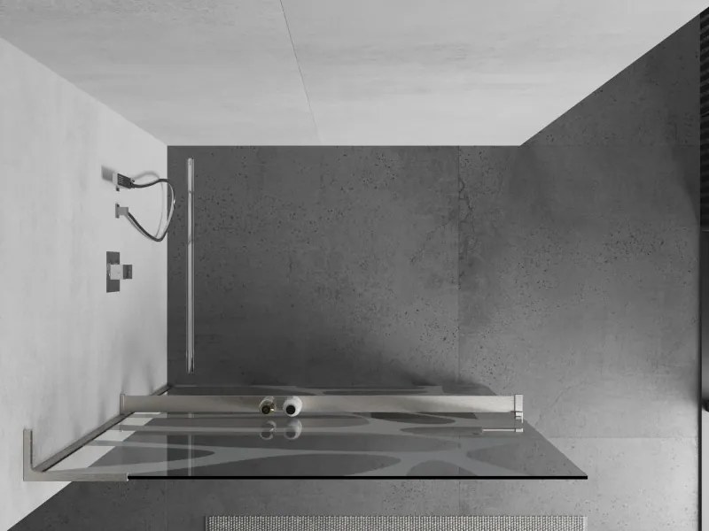 Mexen Kioto+ L, sprchová zástena Walk-In s poličkou a vešiakom 90 x 200 cm, 8mm číre sklo biely vzor, brúsená oceľ profil, 800-090-123-97-97