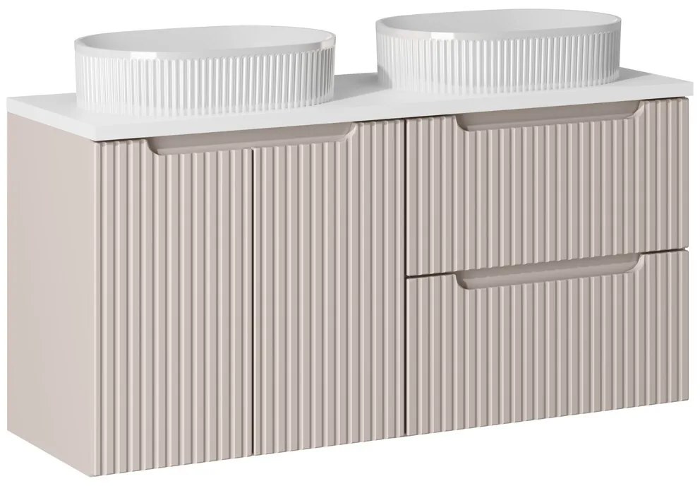 Závesná skrinka Nova Cashmere Beyond s doskou a umývadlami 120 cm kašmírová