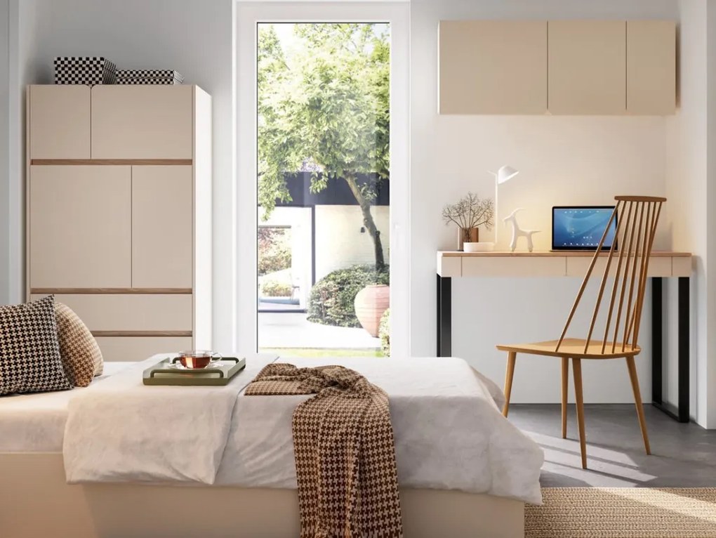 Písací stôl so zásuvkami Lucky, pieskovo béžová/olejovaný dub