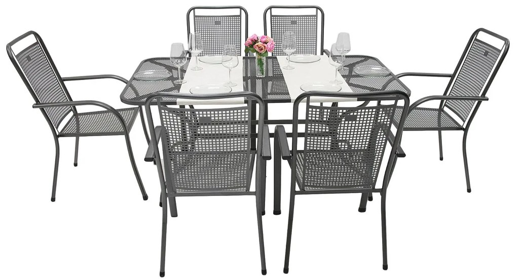 DEOKORK Záhradná kovová zostava SAVANA I. 1+6 Stôl obdĺžnikový 190x105 cm (CT0310)