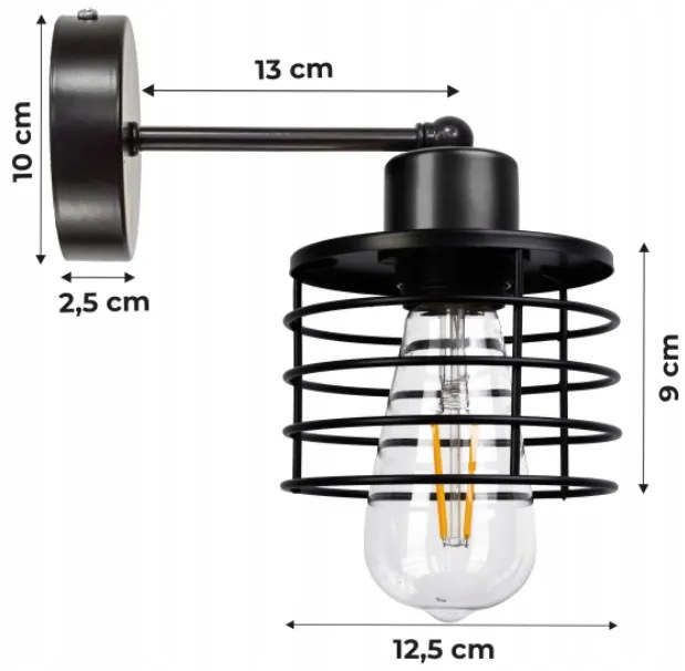BERGE Nástenná lampa - kinkiet - E27 - PRUŽINA - čierna