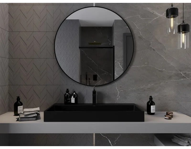 Mexen Loft, okrúhle kúpeľňové zrkadlo 100 cm, farba rámu čierna matná, 9850-100-100-000-70