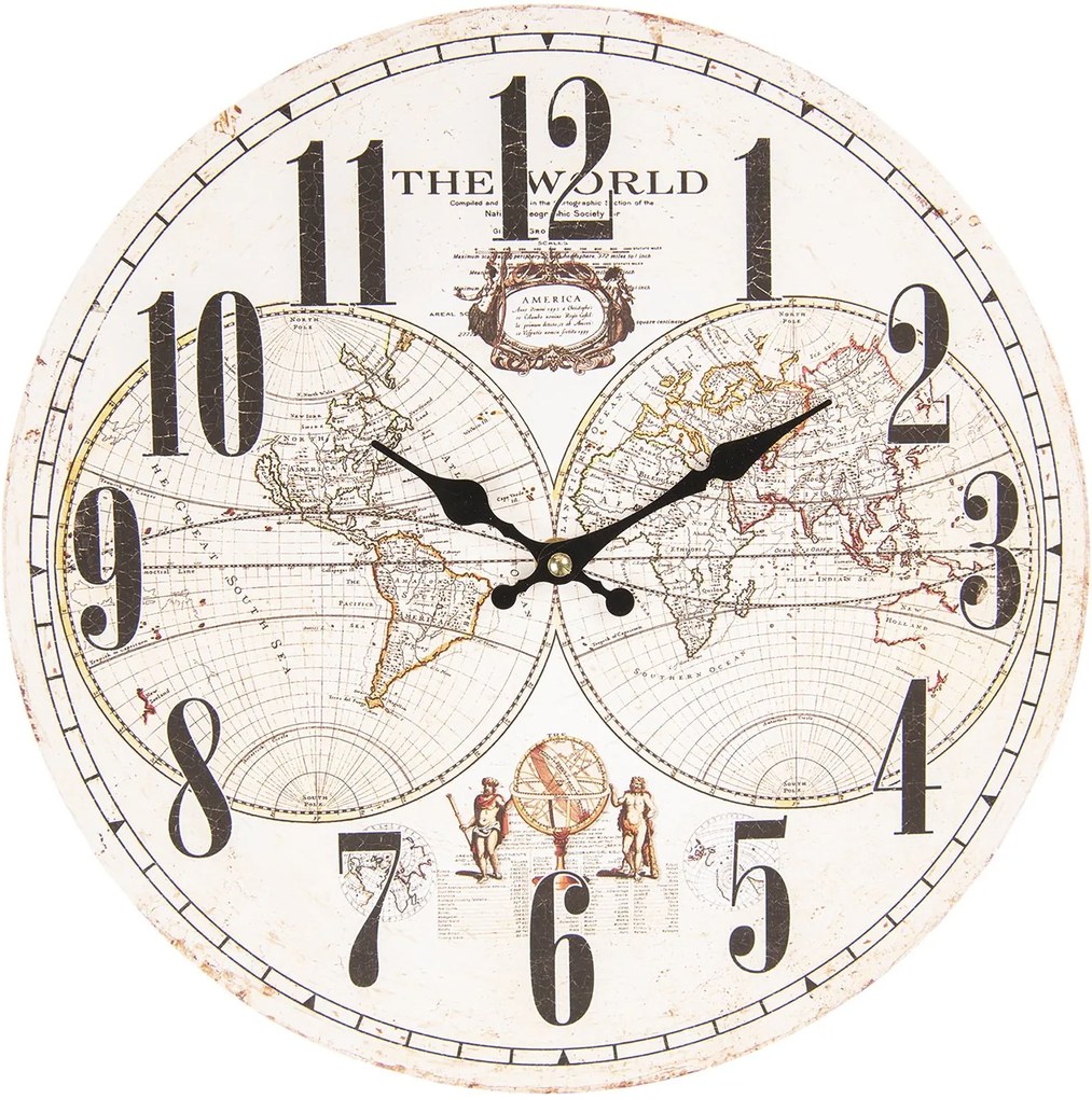 Vintage nástenné hodiny The World - Ø 34 * 3 cm / 1 * AA