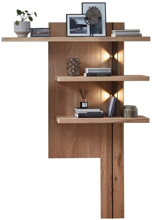 Policový panel Napoli 34 s LED 121 cm z masívu dub biely