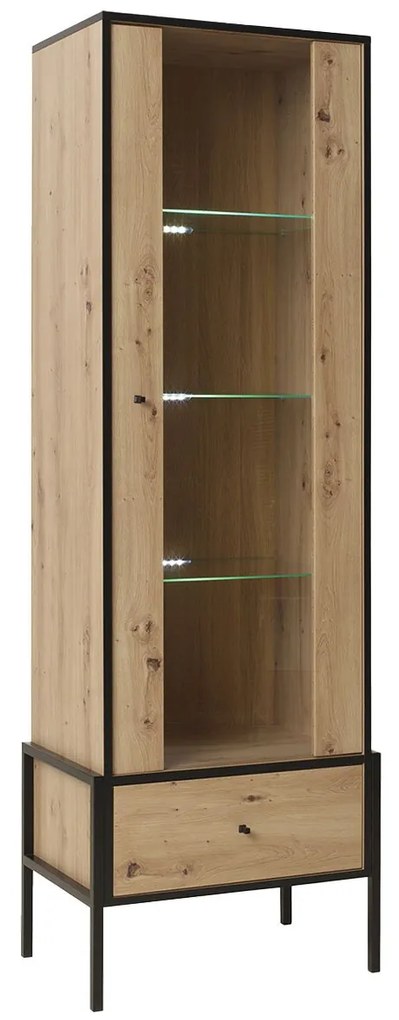 Vitrína Atlama AM01, Farby: dub artisan / dub artisan + čierna, Osvetlenie: osvetlenie LED biele