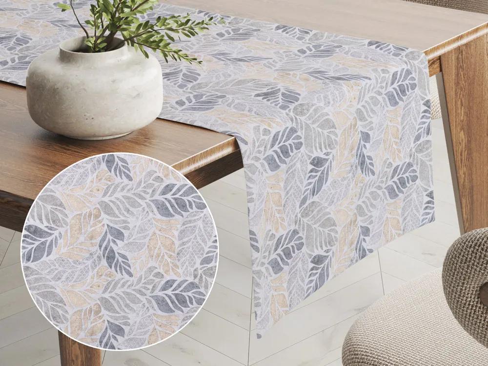 Biante Dekoračný behúň na stôl PML-057 Mozaika žltosivých listov na sivom 35x140 cm