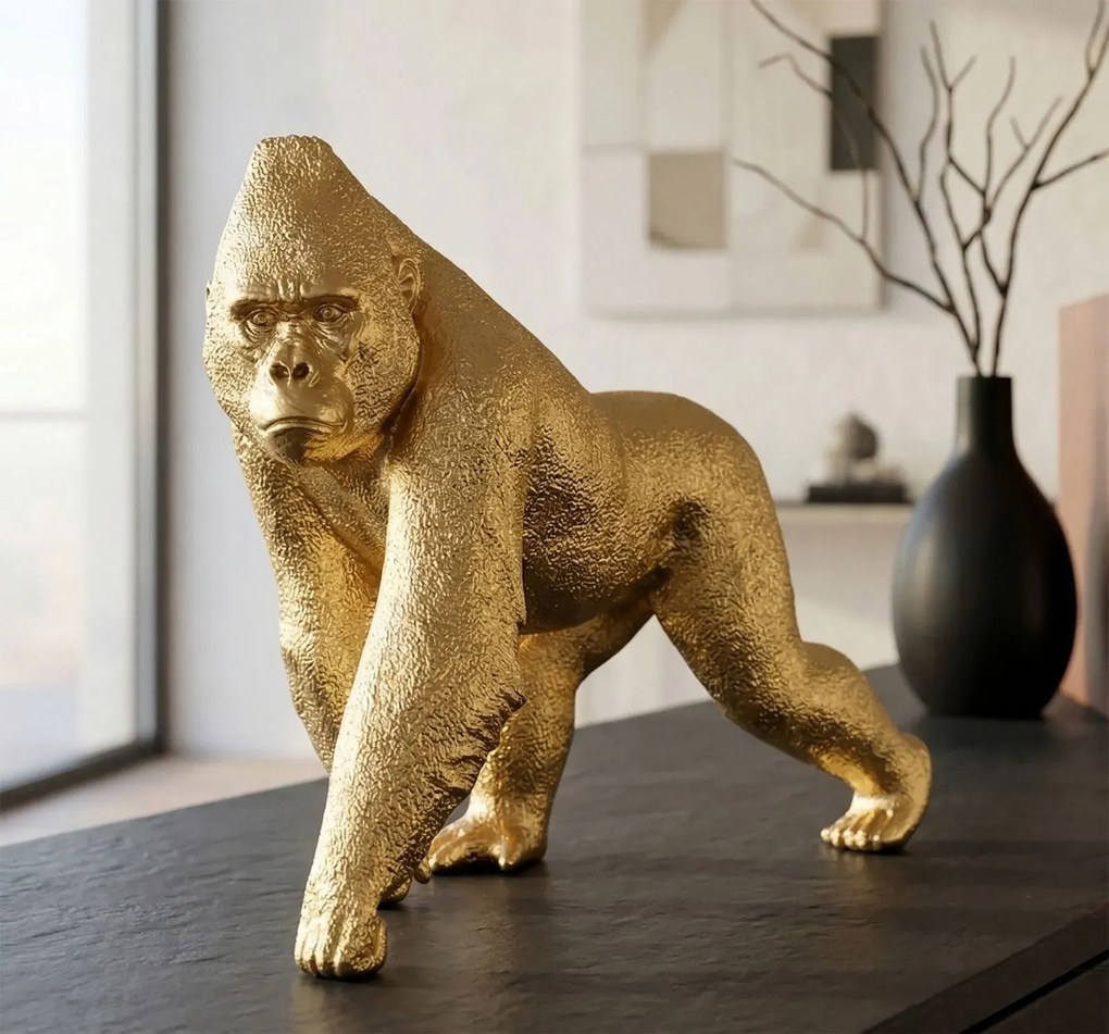 Dekoratívna soška Gorilla Front zlatá