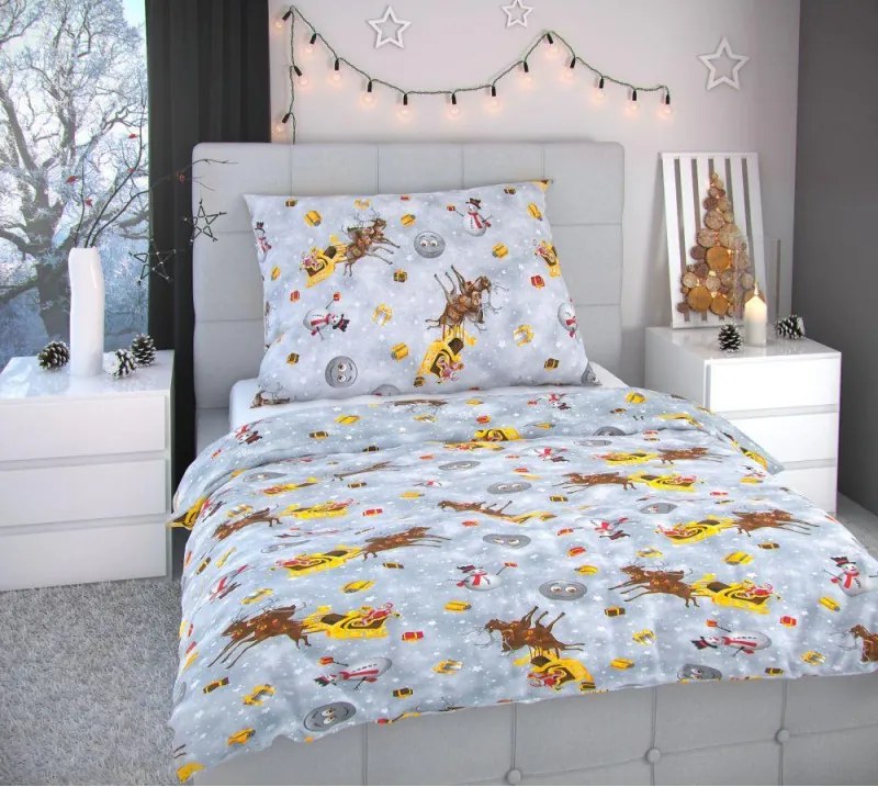 Kvalitex Vánoční povlečení 140x220, 70x90cm SNĚHULÁCI šedí