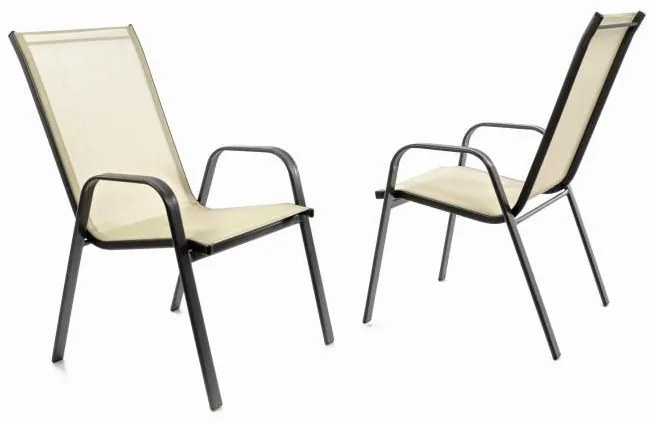 Záhradná stohovateľná stolička, 96 x 55 x 71 cm, krémová