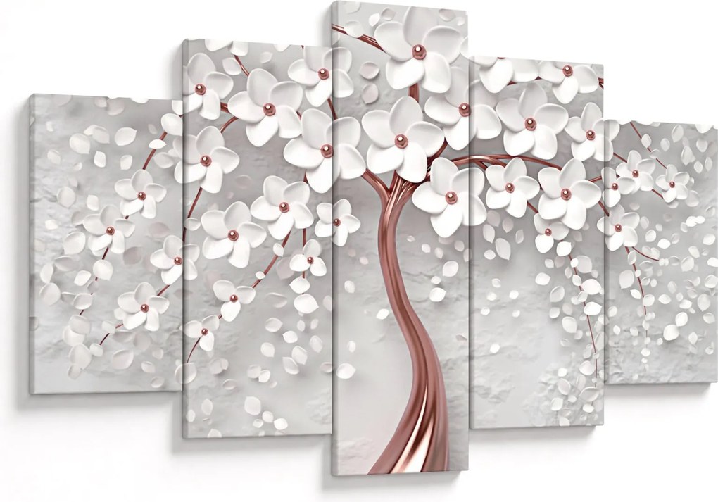 Obraz - Obraz bieleho stromu s kvetinami, rosegold (150x105 cm)