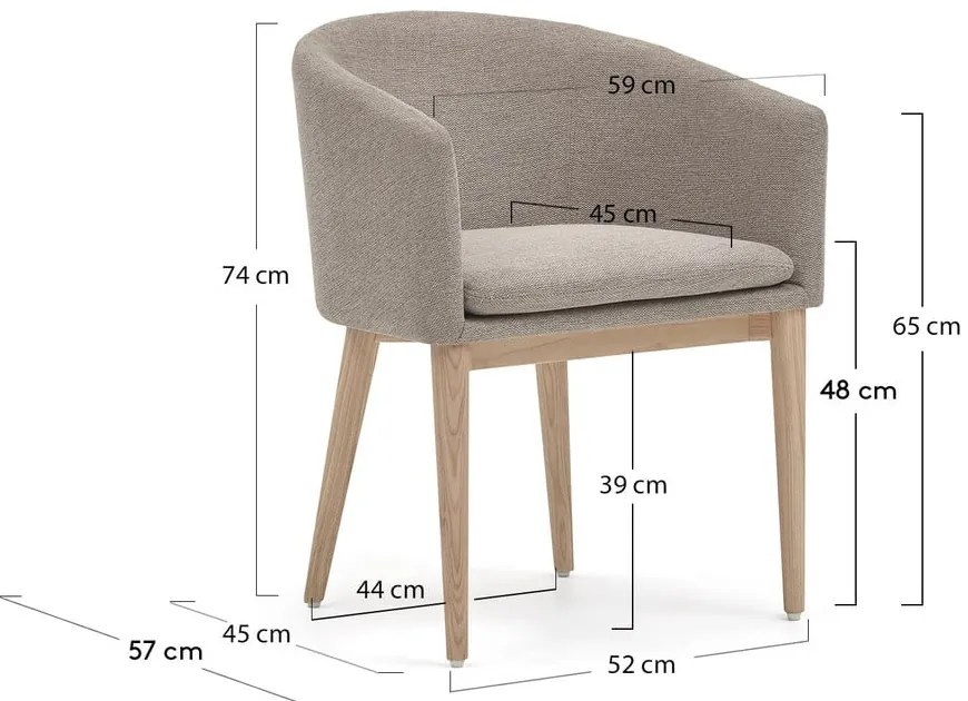 Béžové čalúnené jedálenské kreslo s podrúčkami Harlan – Kave Home