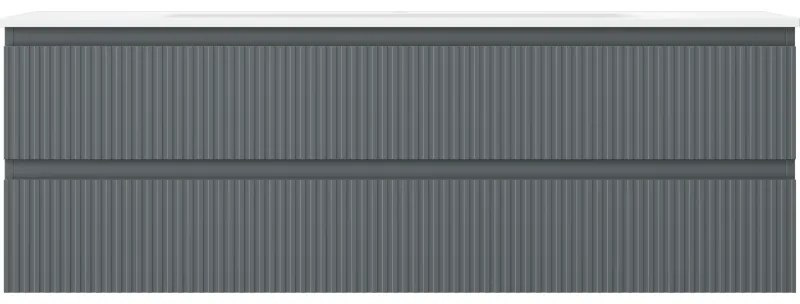 Mexen Rivel, kúpeľňová skrinka 140 cm s umývadlom Vela, 2 zásuvky, drážkovaná, grafitová matná/biela matná, 91A20-14047-2-BFF66-W23M