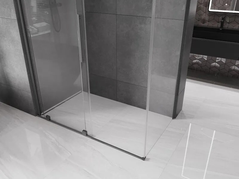 Mexen Velar, sprchový kút s posuvnými dverami 130 x 75 cm, 8mm číre sklo, brúsený grafit, 871-130-075-01-95
