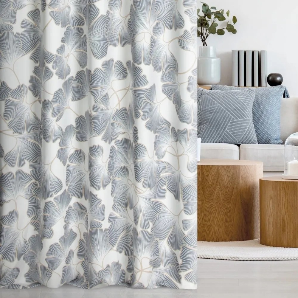 Elegantné dlhé závesy s očarujúcim vzorom listkov a čiernym lemom Dĺžka: 250 cm