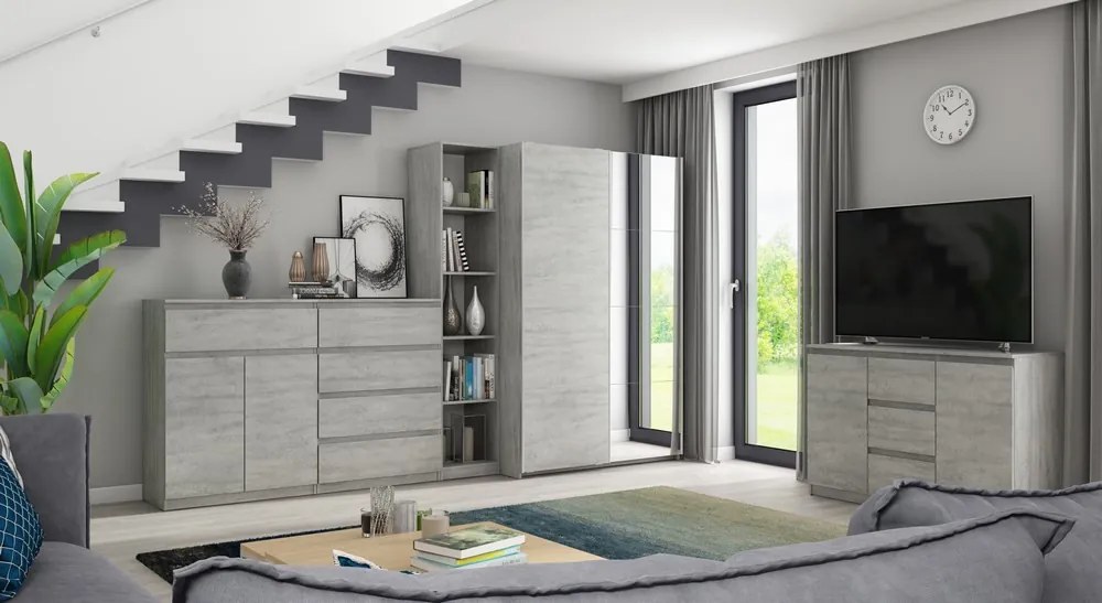 Skrinka so zásuvkou Carlos, šedý beton, 80 cm