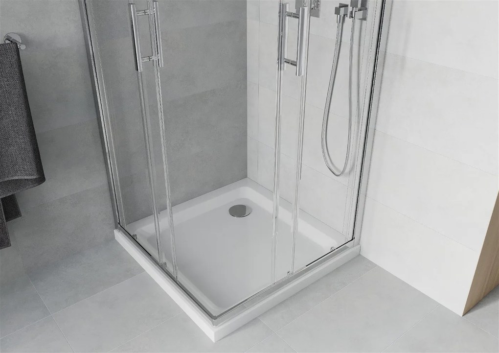 Mexen Rio štvorcový sprchovací kút 80 x 80 cm, 5mm sklo, chrómový profil-číre sklo + slim sprchová vanička 5cm, 860-080-080-01-00-4010