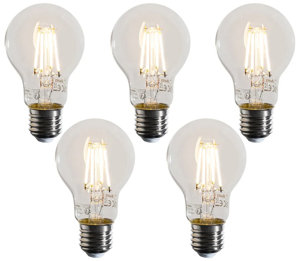 Sada 5 stmievateľných LED žiaroviek E27 A60 číra 4W 470 lm 2700K