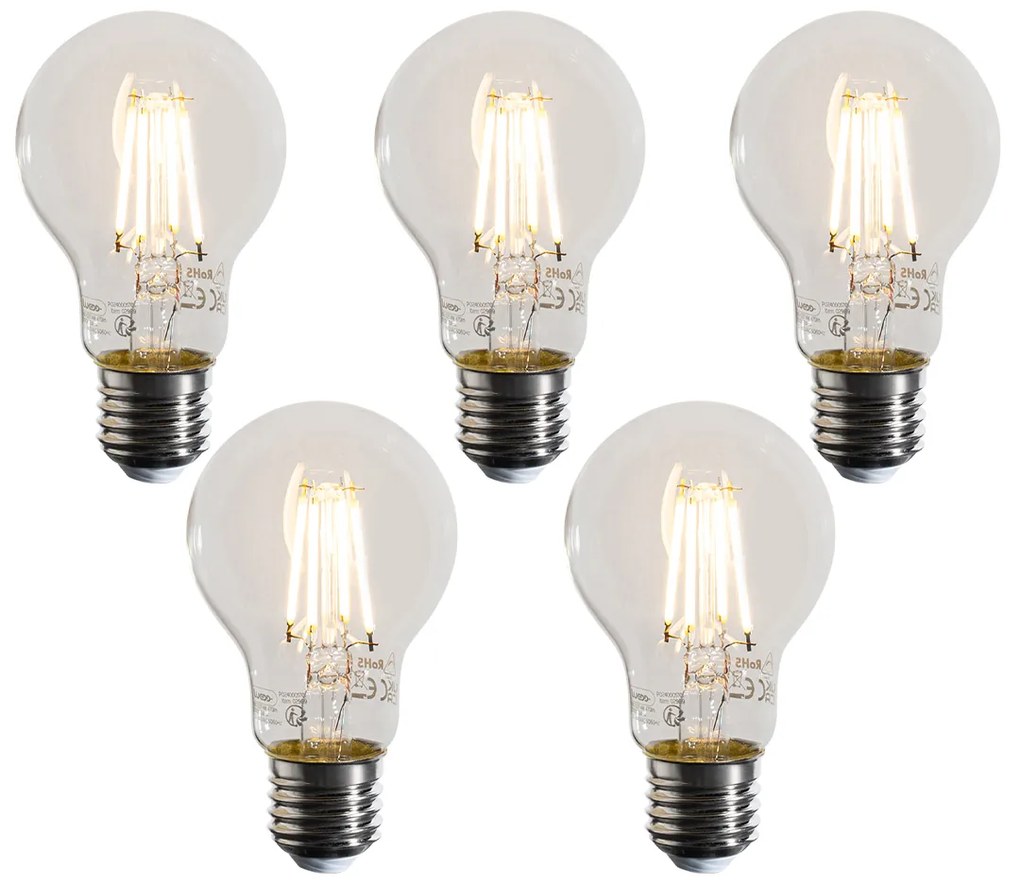 Sada 5 stmievateľných LED žiaroviek E27 A60 čírych 4W 470LM 2700K