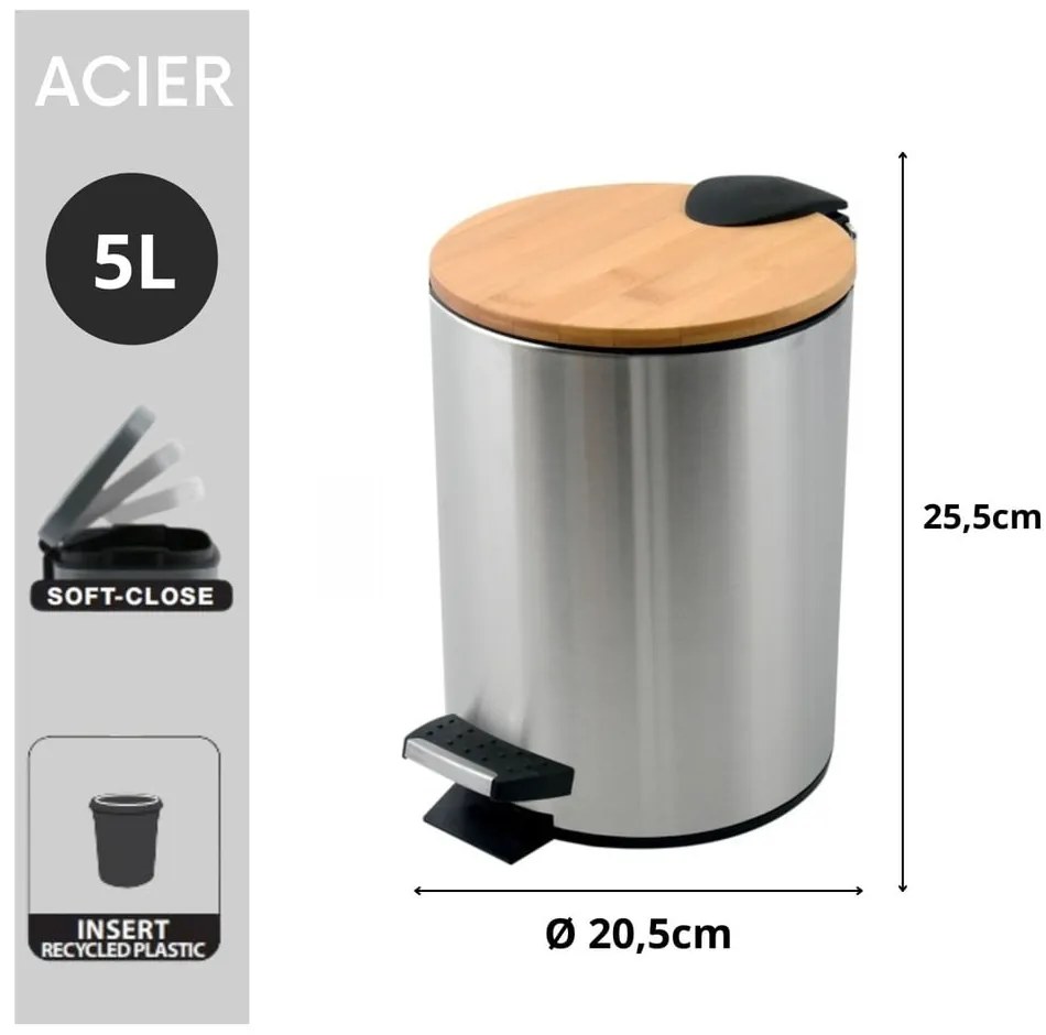 Nášľapný oceľový odpadkový kôš v matne striebornej farbe 5 l Adonis – Spirella