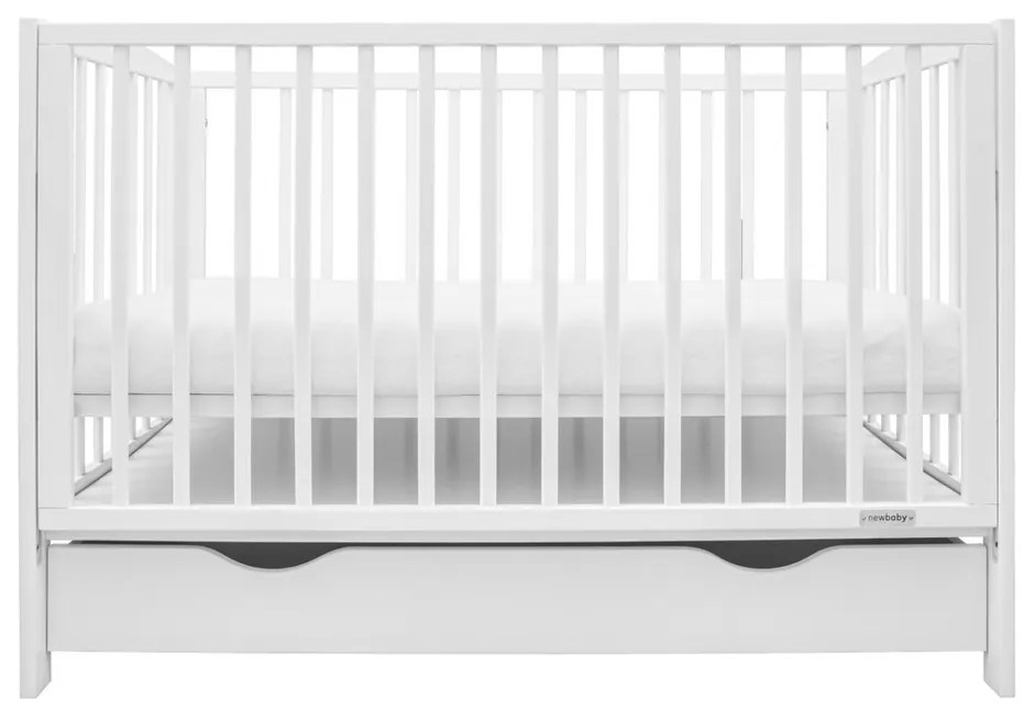New Baby Detská postieľka Lilly so sťahovacou bočnicou a zásuvkou, biela