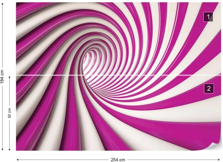 GLIX Fototapeta - 3D Swirl Tunnel Pink And White Vliesová tapeta  - 254x184 cm