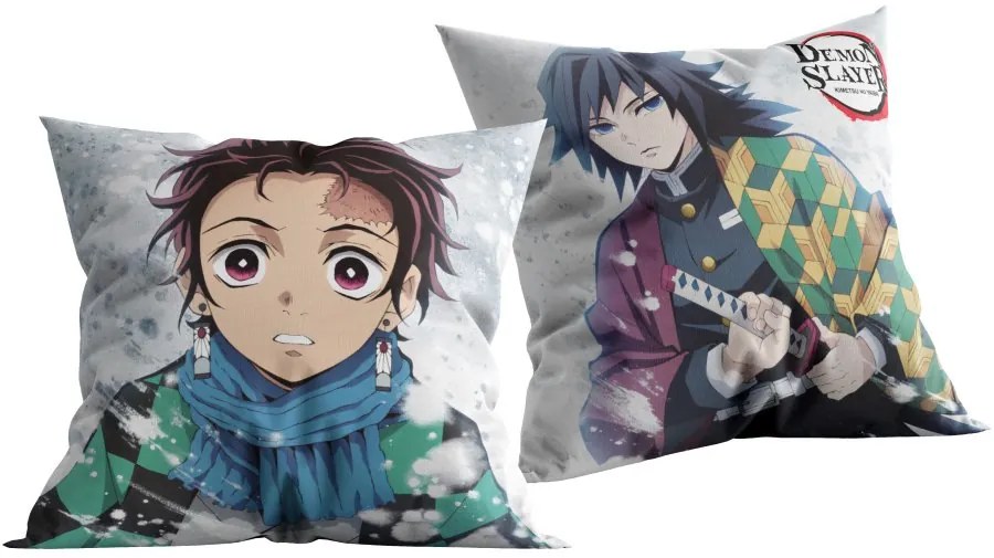 Obojstranný vankúš Demon Slayer: Kimetsu no Yaiba - Zabijak démonov - motív Tandžiró a Tomioka - 40 x 40 cm