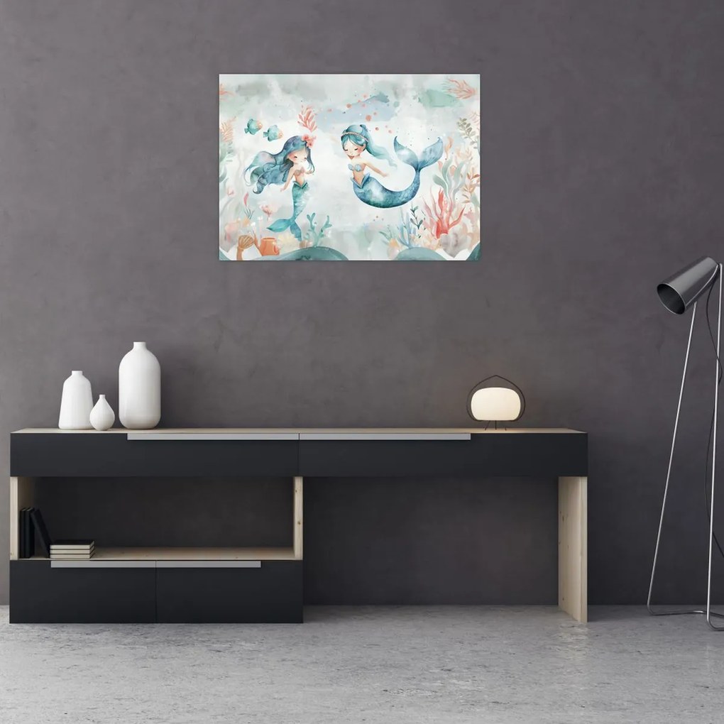 Sklenený obraz - Morské panny (70x50 cm)