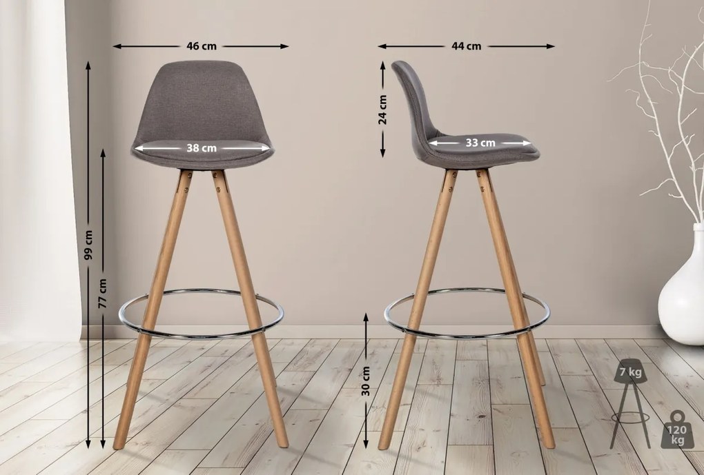 Barová stolička Corbin Round - látka, natura rám - taupe