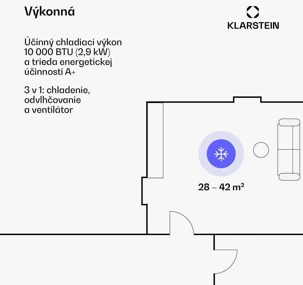 Klarstein Metrobreeze Rom, mobilná klimatizácia, 10 000 BTU, A+, diaľkový ovládač, biela